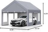 Klysiora 13x20 Ft. Metal Carport Garage with PE Fabric and Galvanized Steel Frame Outdoor Shelter for Cars, Trucks and Boats with 4 Doors and Mesh Windows for Ventilation - Grey Klysiora
