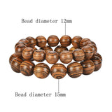 anzhongli Prayer Beads Bracelet 12MM for Men and Women Beaded Bracelet Sandalwood Elastic(12mm 17 beads Tiger skin) anzhongli