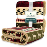 PAVILIA Premium Christmas Blanket Sherpa Fleece Throw| Plush Christmas Decoration, Reindeer, Cozy Reversible Winter Holiday Cabin Blanket for Sofa Couch 50x60 PAVILIA