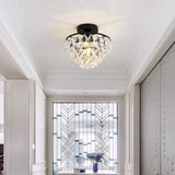 YYJLX Modern Small Crystal Ceiling Light Fixture Mini Black Semi Flush Mount Chandelier Light Fixture for Hallway Bedroom Bathroom Closet e26 YYJLX