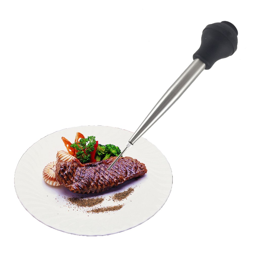 Stainless Steel Turkey Baster Food Grade High Temperature Resistant Silicone Oil Injector Marinades Ball Syringe Needle and Brush Easy to Clean Roca