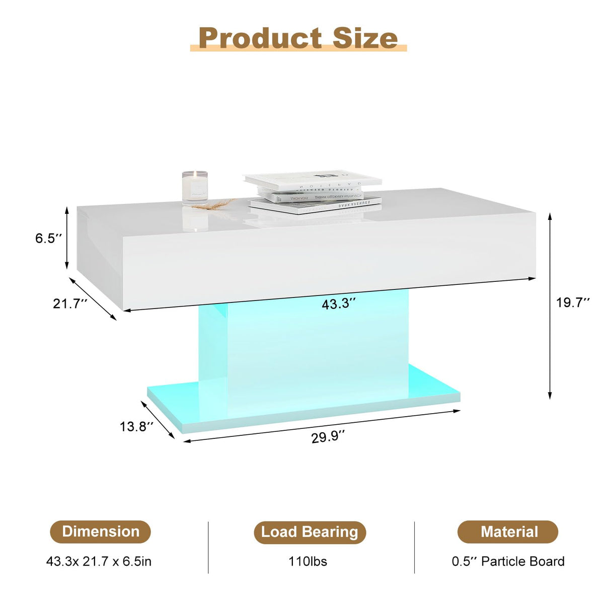 Led Coffee Table Living Room White Coffee Table Mesas De Centro Para Salas Modernas Nesting Coffee Table Modern Coffee Table for Living Room Sliding Center Table (White) HedoAjim