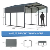 SENYUN Heavy Duty Metal Carport, 10X15 FT Waterproof Carport Canopy with Galvanized Steel Frame and Roof Sunshade Garage Car Shelter for Trucks, Boats, Tractors SENYUN