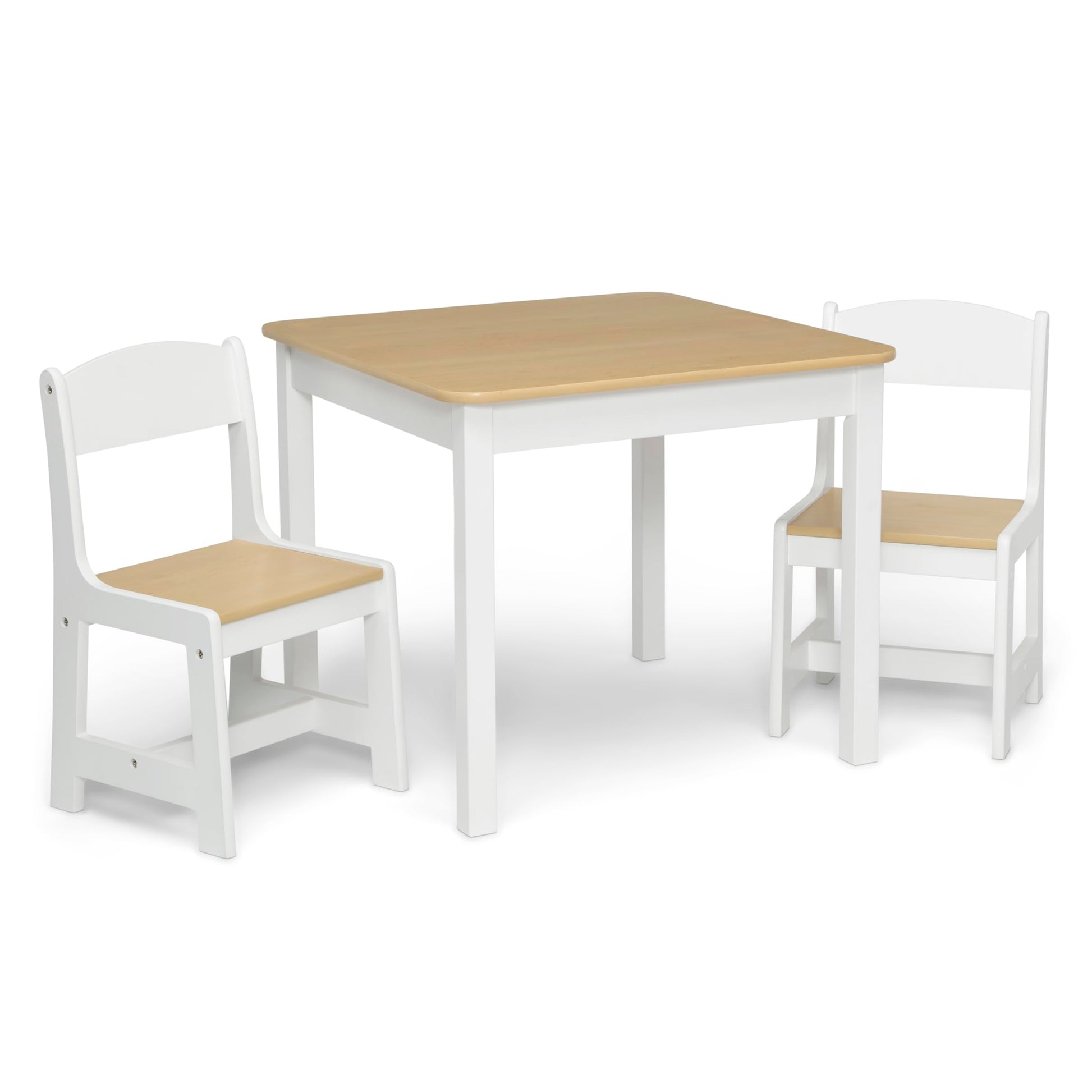 Delta Children MySize Kids Wood Table and Chair Set (2 Chairs Included) - Ideal for Arts & Crafts, Snack Time, Homeschooling, Homework & More, Bianca White/Natural - WoodArtSupply