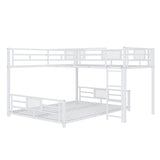 Heavy Duty Bunk Beds Twin Over Full Size, L-Shaped Bunk Bed with Full Length Guardrail and Ladder, Twin Over Full Bunk Bed on Box Spring Needed, White Bunk Bed Twin Over Full Bellemave