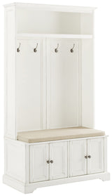 Crosley Furniture Holbrook Hall Tree with Shoe Rack Bench and Coat Hooks for Hanging Storage, Distressed White Crosley Furniture