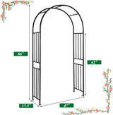 LDAILY Moccha Garden Arch Arbor Trellis, 7.2Ft Outdoor Steel Arbor with Stakes, Metal Archway for Climbing Plants, Wide Sturdy Durable Garden Arch for Lawn, Party, Ceremony Wedding Decoration, Black LDAILY