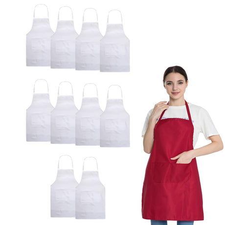 Hi loyaya White Aprons Bulk with Pockets for Women Girls Adults Chef, Set of 10 Kitchen Bib Apron for Cooking Baking Restaurant Painting DIY (10, White) Hi loyaya