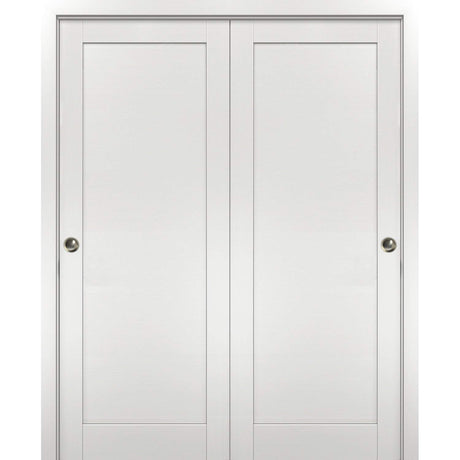 SARTODOORS Sliding Closet Bypass Doors 72 x 96 with Hardware | Quadro 4111 White Ash | Sturdy Top Mount Rails Moldings Trims Hardware Set | Modern MDF Solid Bedroom Wardrobe Doors SARTODOORS
