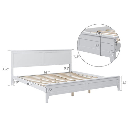 i-POOK King Size Solid Wood Platform Bed Frame with Headboard in White - No Box Spring Needed - WoodArtSupply