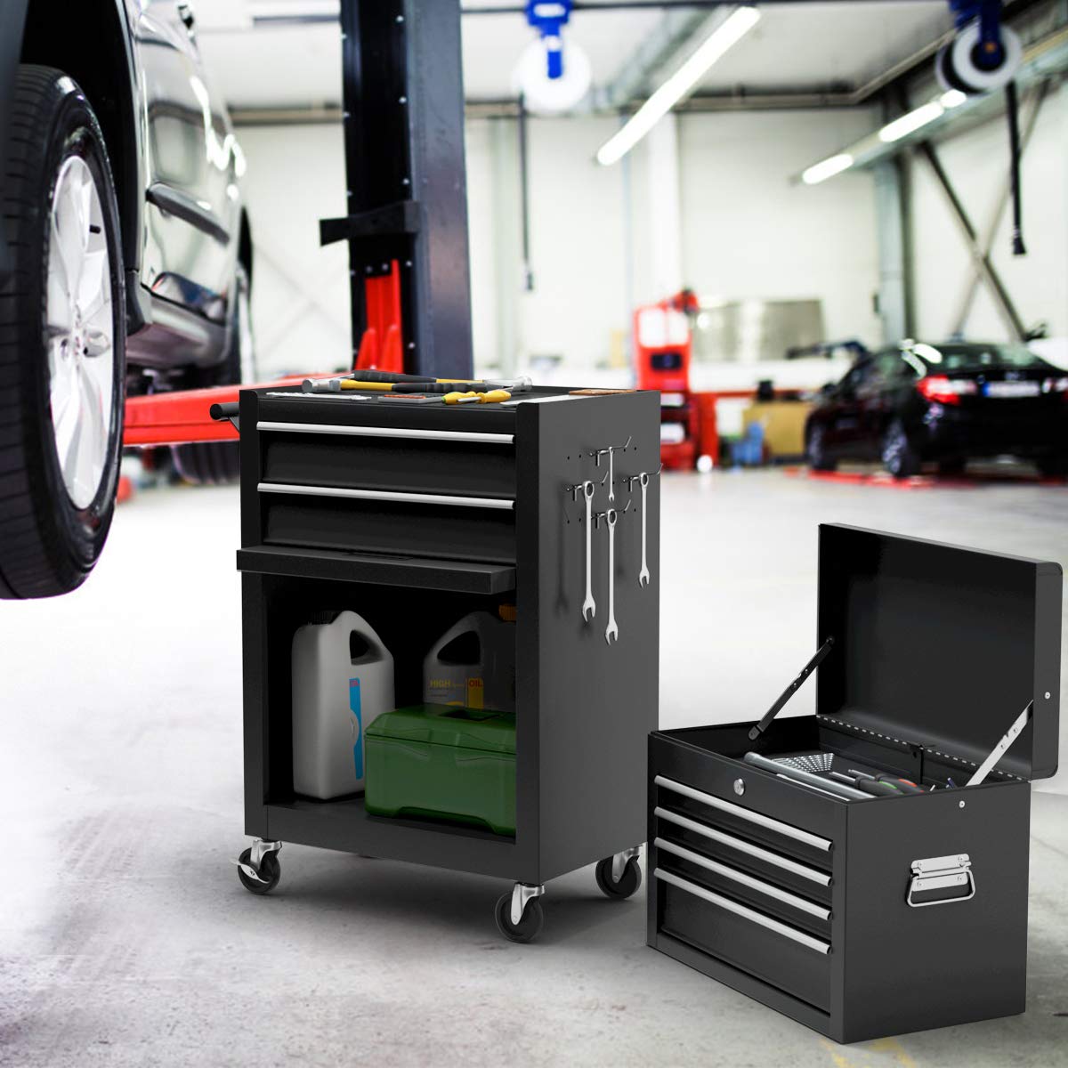 Goplus Rolling Tool Chest, 6-Drawer Tool Box Organizer w/Auto Locking System & Lockable Wheels & Sliding Drawers & Detachable Top, Tool Storage Cabinet for Garage Workshop (Black) … Goplus