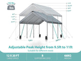 12*20 Heavy Duty Carport Canopy - Extra Large Portable Car Tent Garage with Adjustable Peak Height from 9.5ft to 11ft,Metal Roof &Side Walls for Car, SUV,Boats&Truck Party Tent Shelter Logic Storage ZJBFXY88