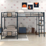 DNChuan Triple Bunk Bed L-Shaped,Twin Over Twin with Twin Loft Bed Desk and Shelf & 2 Ladders - Brown DNChuan
