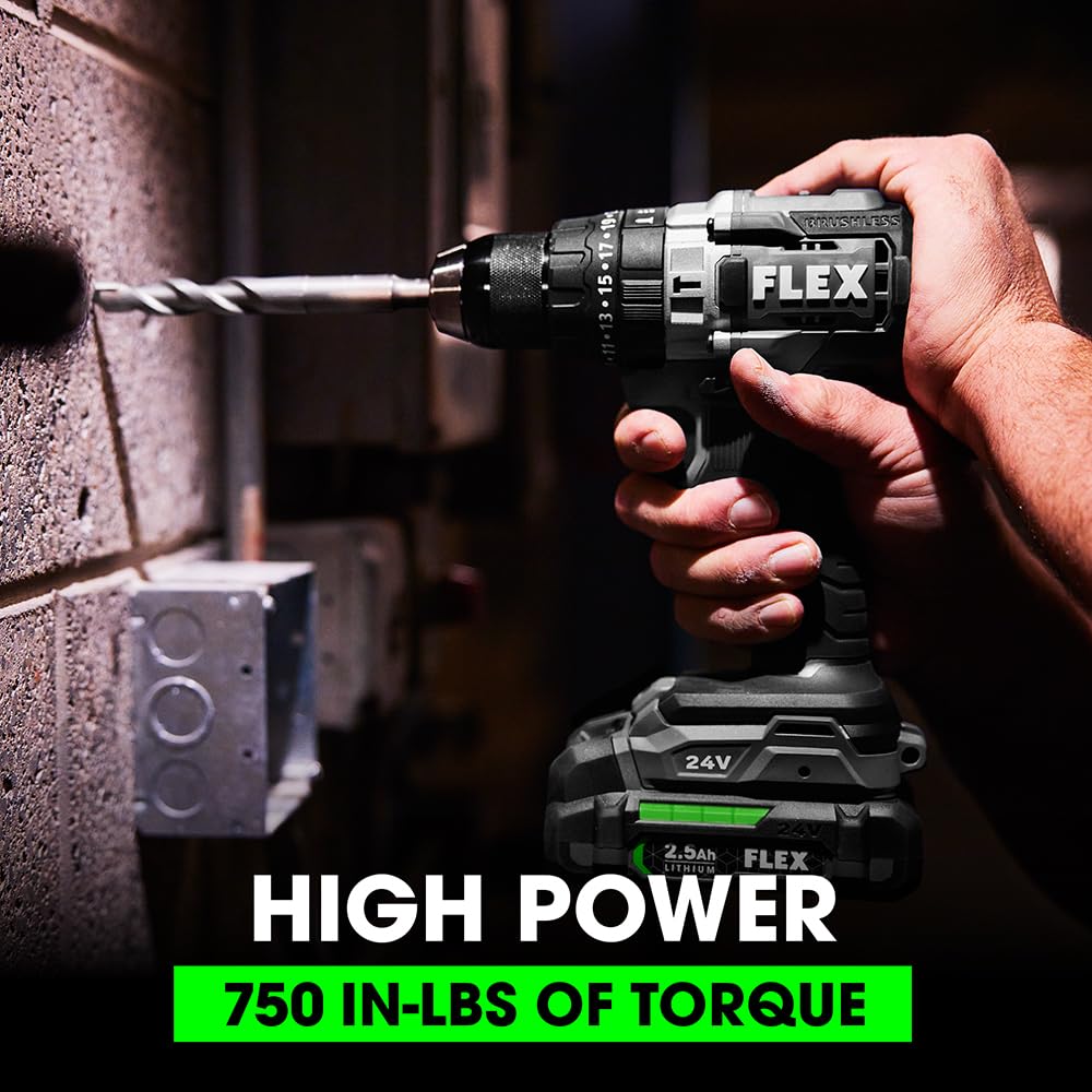 FLEX 24V Brushless Cordless 6-Tool Combo Kit: Hammer Drill, Hex Impact Driver, Circular Saw, Multi-Tool, Reciprocating Saw, Work Light with 2.5Ah, - WoodArtSupply