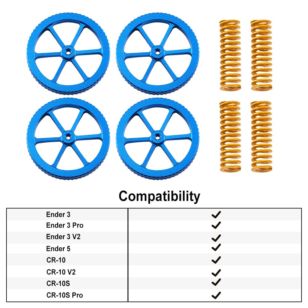 4PCS Ender 3 v2 Upgrades Bed Leveling Nuts and Ender 3 Bed Springs, 3D Printer Leveling kit Compatible for Creality Ender 3/Ender 3 S1/Ender 3 Pro/Ender 3 V2, Ender 5/5 Plus/Pro, CR-10/CR10S Makerzone