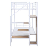 Harper & Bright Designs Metal Bunk Bed with Stairs and Wardrobe, Twin Over Twin Bunk Bed Frame with Storage Ladder, for Kids Teens Adults, White Harper & Bright Designs