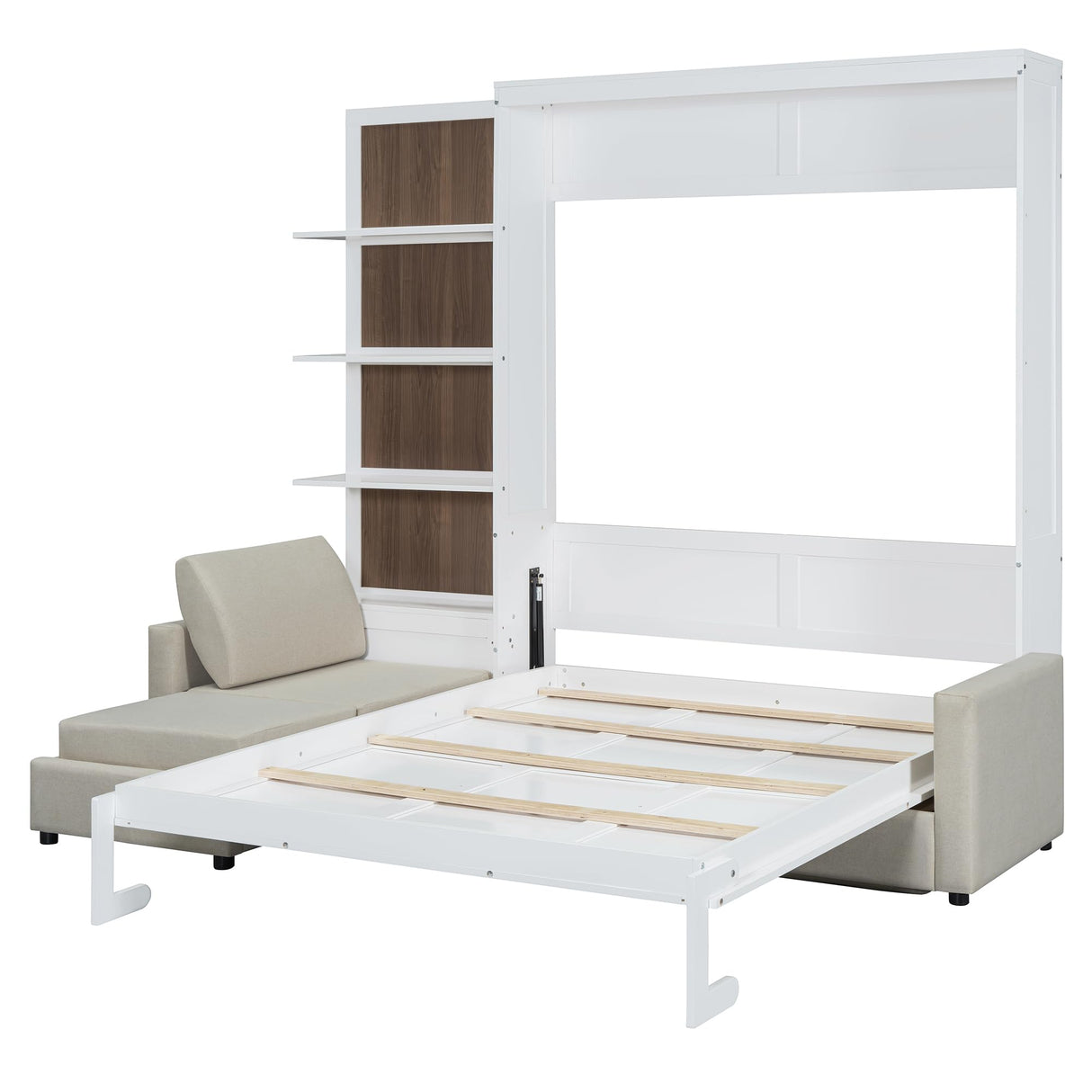 Harper & Bright Designs Queen Size Murphy Bed, Wood Queen Wall Bed with Sofa and Shelves, White Harper & Bright Designs