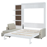 Harper & Bright Designs Queen Size Murphy Bed, Wood Queen Wall Bed with Sofa and Shelves, White Harper & Bright Designs