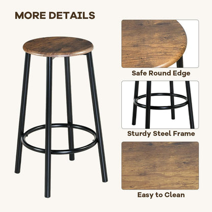 ViHOTA Bar Stools Set of 2, Counter Height Bar Stools Set, 24 Inch Bar Chairs, Round Breakfast Bar Stools for Kitchen Island, Dining Room, Home Bar, Café, with Metal Legs, Footrest, Rustic Br - WoodArtSupply