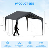 10x20 FT Heavy Duty Carport, Outdoor Portable Car Canopy Garage, Galvanized Steel Frame, UV-Resistant Waterproof PE Tarp Shelter for Vehicles, Boats, RVs, Driveway Carport, Gray RICHRYCE