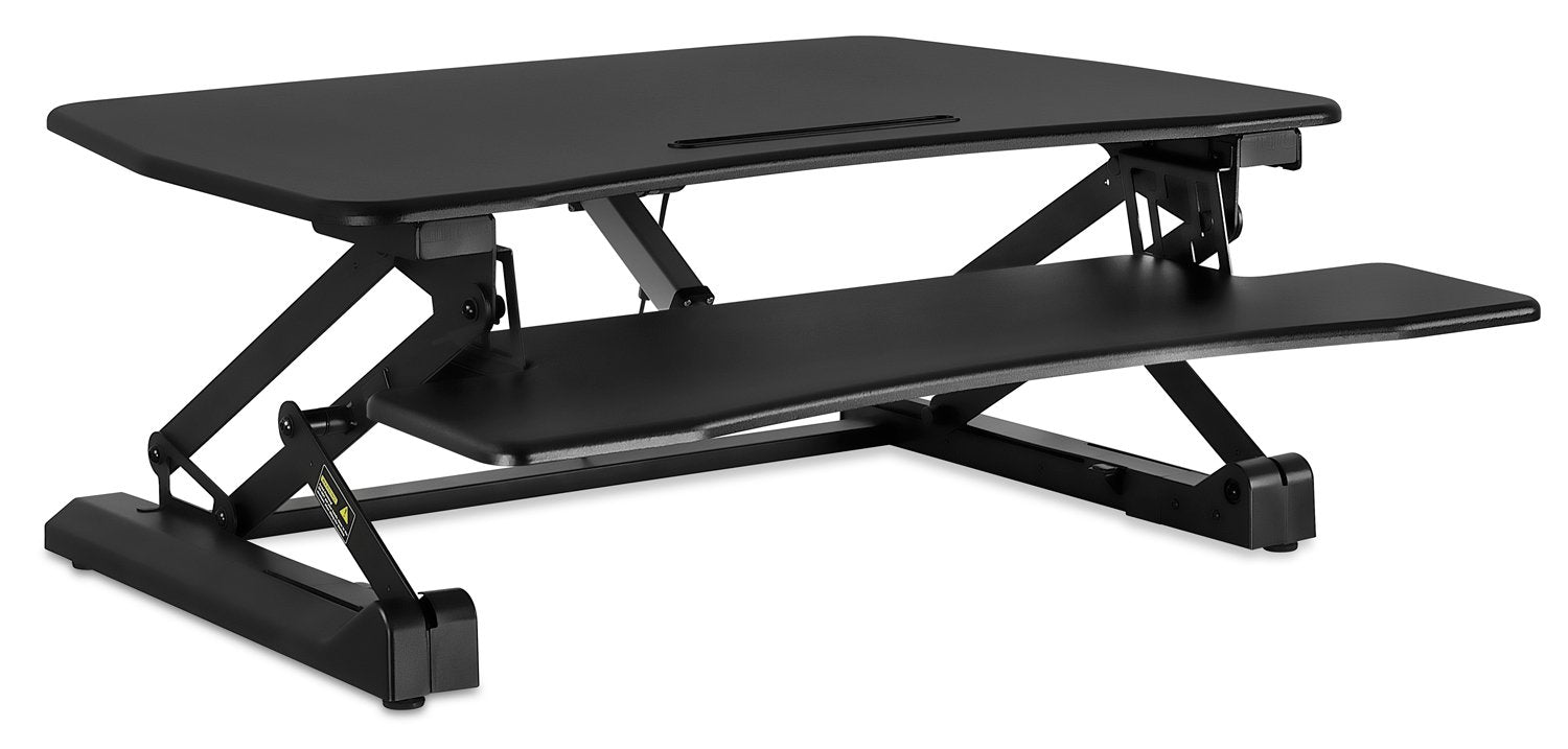 Mount-It! Electric Standing Desk Converter with 35.4" x 23.2 Desktop Riser, Motorized Stand Up Desk Convertor, Built-in USB Port, Ergonomic Height Adjustable Standing Desk Topper in Black (MI - WoodArtSupply