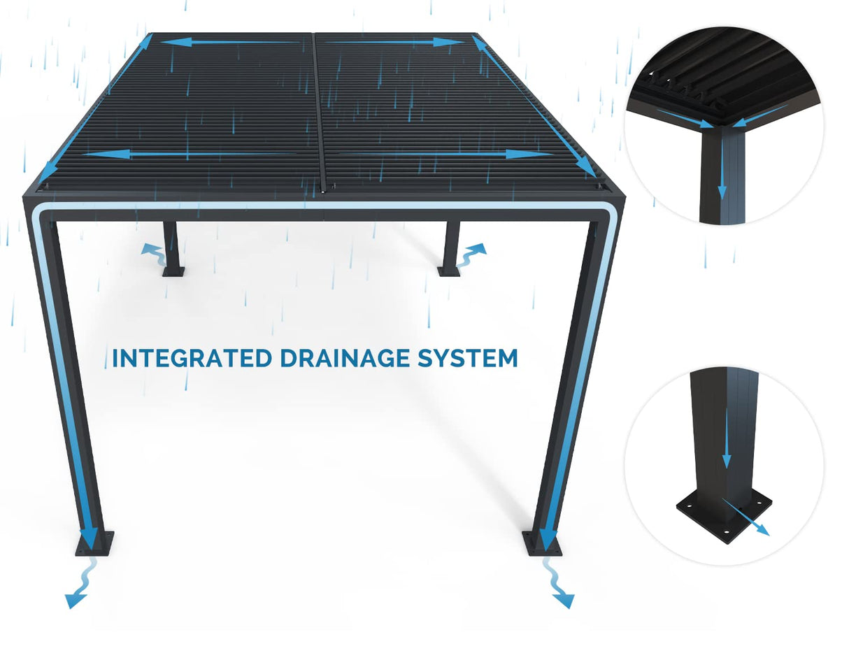 PURPLE LEAF Louvered Pergola 11' x 13' Outdoor Aluminum Pergola with Adjustable Roof for Deck Backyard Garden Grey Hardtop Gazebo PURPLE LEAF