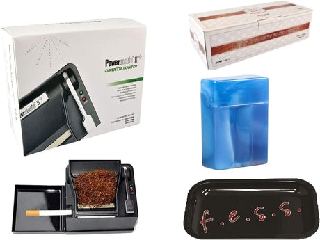 f.e.s.s. Powermatic 2 Plus Electric Cigarette Injector Machine Plus Free 1 Box of 200ct Zico Cigarette Tube and FESS 1 Pk Cigarette Case, black f.e.s.s.