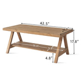 Farmhouse Coffee Table,Solid Wood Center Tables with Storage Shelves & Sturdy A-Shaped Legs, Modern Rustic 2-Tier Rectangular Table for Living Room and Office, Natural WINWY