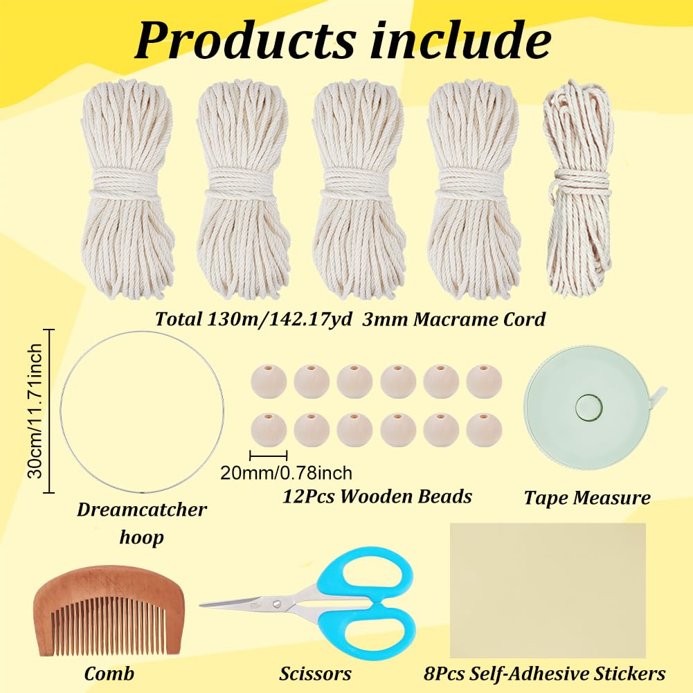 ACRNIGHEET DIY Macrame Kit for Adults Beginners DIY Boho Macrame Leaves Tree of Life Wall Hanging Making Kits with Macrame Supplies Wall Hanging Kit Ornaments for Home Decor Craft Gifts(Beige Series) ACRNIGHEET