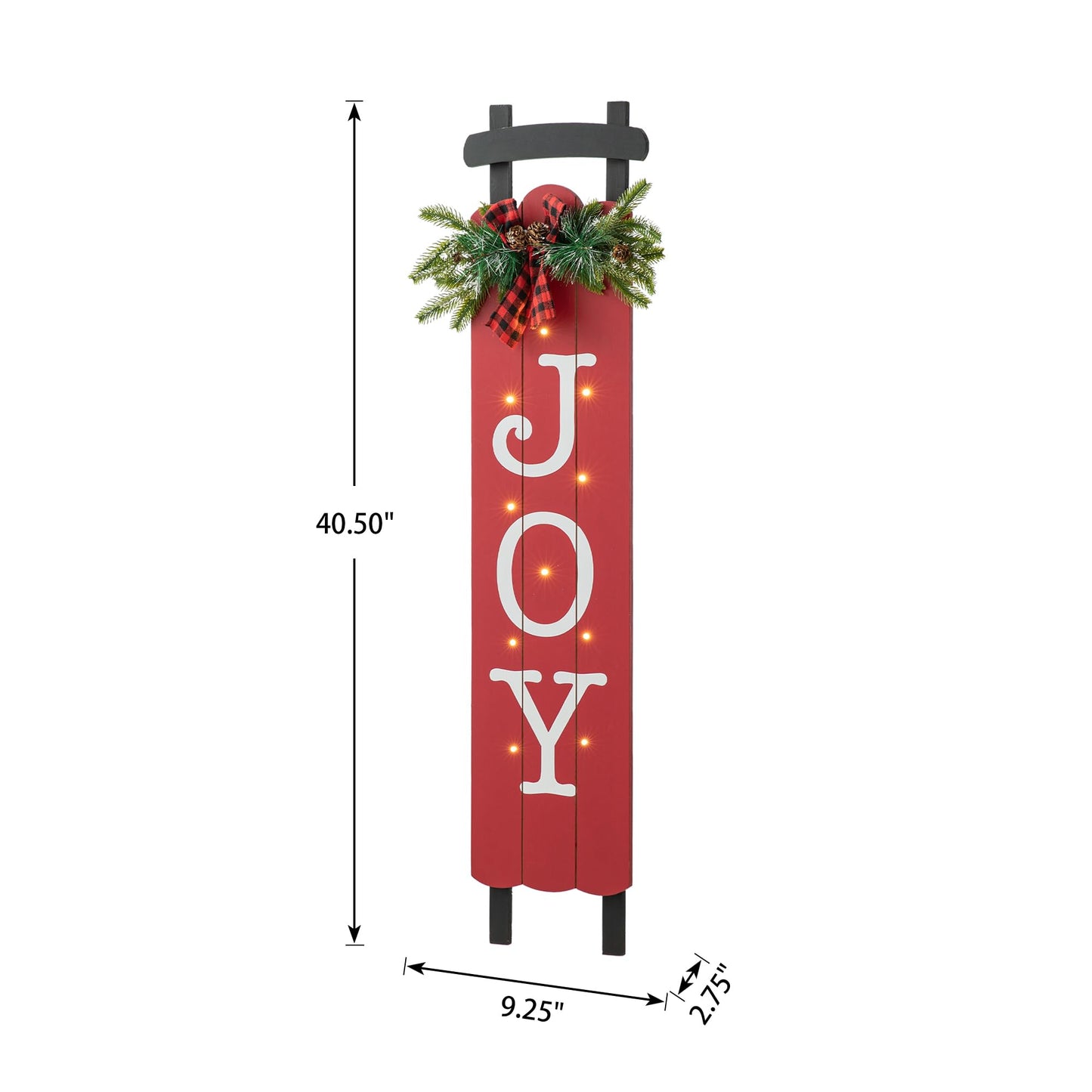 Glitzhome 40" H Lighted Wooden Sleigh Sign, Joy Porch Sign Decorative Plaque for Xmas Home Porch, Farmhouse Joy Wall Hanging Decor for Christmas Festivals