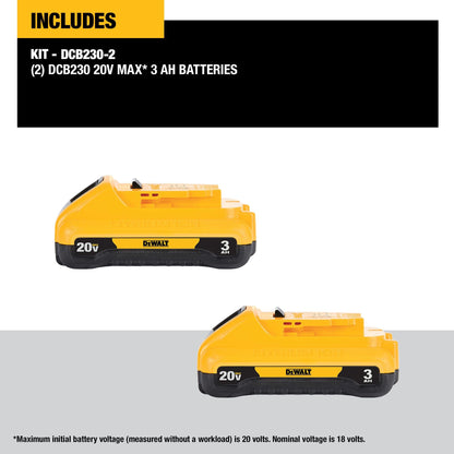 DEWALT 20V MAX 3 Ah Lithium Ion Battery 2-Pack (DCB230-2) - WoodArtSupply