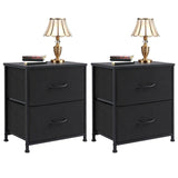 GlasFlength Night Stand, Small Dresser with 2 Fabric Drawers, Farmhouse Black Nightstands Set of 2 for Bedroom, Closet, Dorm, Black/2BC 2-Pack GlasFlength