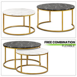 Magshion Nesting Coffee Table Set of 2, Coffee Table Round with Sturdy Metal Frame Marble Style End Table Side Tables Accent Tables for Living Room Office Small Spaces, Black & White Magshion