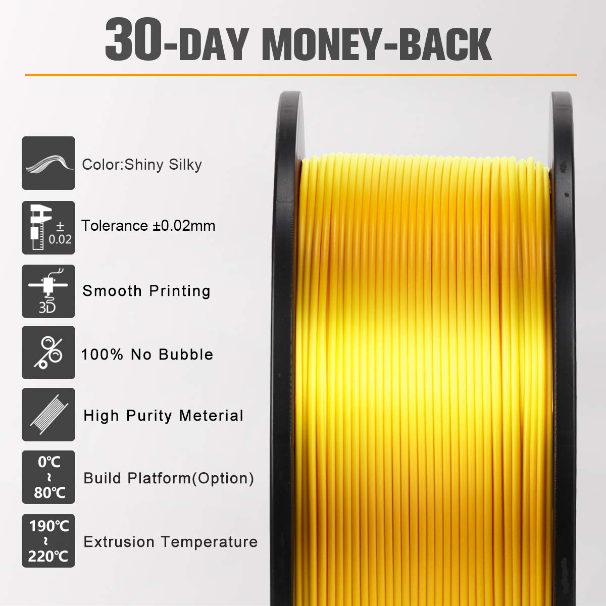 SUNLU Silk PLA Filament 1.75mm, Neatly Wound Shiny PLA 3D Printer Filament, Dimensional Accuracy +/- 0.02mm, Fit Most 3D Printers, Good Vacuum Packaging, 1kg Spool(2.2lbs), 330 Meters, Silky Gold SUNLU