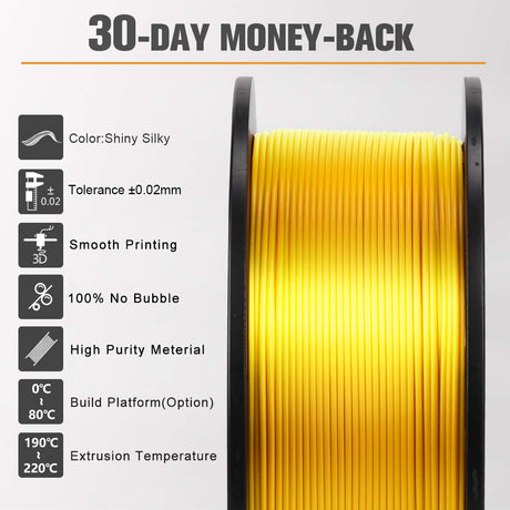 SUNLU Silk PLA Filament 1.75mm, Neatly Wound Shiny PLA 3D Printer Filament, Dimensional Accuracy +/- 0.02mm, Fit Most 3D Printers, Good Vacuum Packaging, 1kg Spool(2.2lbs), 330 Meters, Silky Gold SUNLU