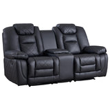 EBELLO Faux Leather Manual Loveseat Recliner Sofa, 2 Seat Reclining Couch Chair with Center Console, Hidden Storage and Cup Holders, Home Theater Seating for Living Room, Black (Loveseat) EBELLO