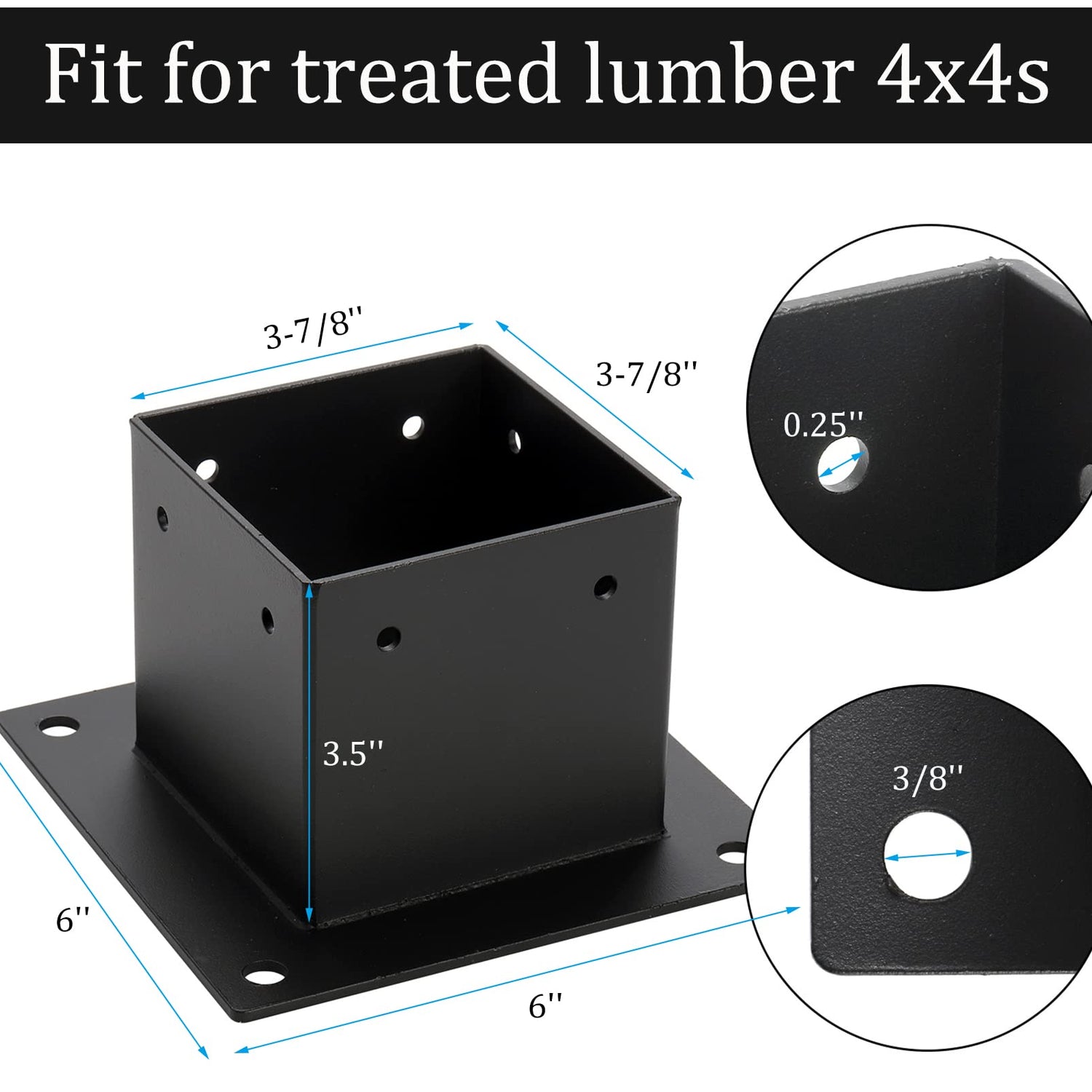 Yesland 4 Pack 4 x 4 Post Base, Inner Size 3.6 X 3.6 Inch Iron Post Bracket with Black Coating Heavy Duty Flange Anchor Base, Support Deck Base with Screws for Pavilion, Deck Railing, Fence, Mailbox Yesland
