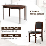 POWERSTONE Farmhouse Wood Dining Table Set for 4, Space-Saving Kitchen Table 4 Chairs Paded PU Leather, Rectangular 5 Piece Dining Table Set 4 Rubberwood Legs Chairs for Kitchen Indoor Dinner (Brown) POWERSTONE