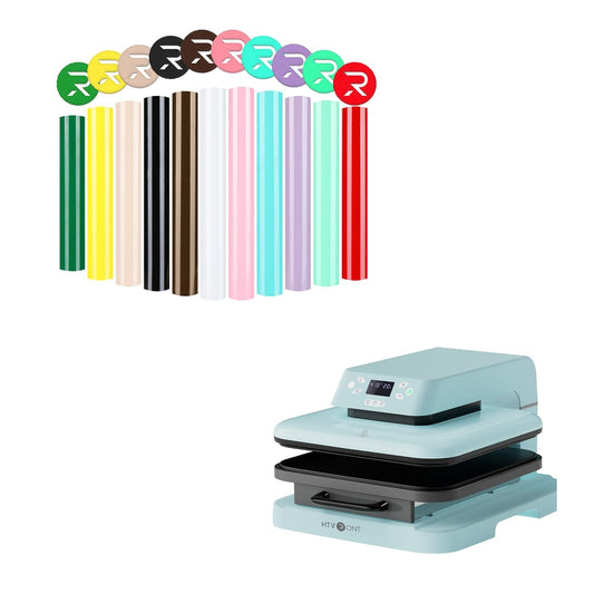 HTVRONT Auto Heat Press Machine for T Shirts & HTVRONT 12 Pcs 3D Puff Vinyl Heat Transfer for Cricut & Cameo