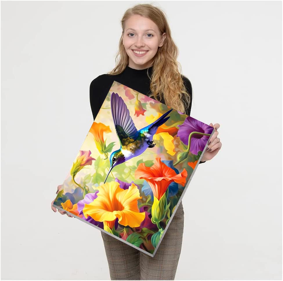 VIGEGU Paint by Numbers Kit for Adults with Framed - Hummingbird Flower Paint by Number with Wooden Easel DIY Nice Box Acrylic Oil Painting,for Wall Decor 8x12inch VIGEGU