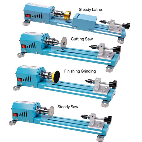 BACHIN Mini Lathe Wood Lathe Machine Multi-Purpose Type Lathe with Wood Lathe Milling Accessories, for Wood Polishing, Grinding, Cutting and Milling ，2.76 in x 6.3 in, 24VDC 96W，7 Speeds BACHIN