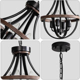Threebro Chandeliers，Farmhouse Ceiling Chandelier Wood Black Modern Rustic Hanging Pendant Light Fixture with Chain for Dining Room Living Room Entryway Kitchen Island Bedroom Foyer Lighting（4-Light） Threebro