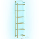 Hzuaneri Bookshelf, Tall Narrow Bookcase with LED Lights, Tempered Glass Bookshelves with Steel Frame, Display Shelf, Slim Shelving Unit for Living Room, Bedroom, 9.6"D x 15.4"W x 66.5"H Gold BC34699G Hzuaneri