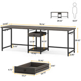 Tribesigns 78.74’’ Two Person Desk with 2 Drawers, Long Double Computer Desk Gaming Table with Shelves, Industrial Study Writing Table Workstation for Home Office, Grey Tribesigns