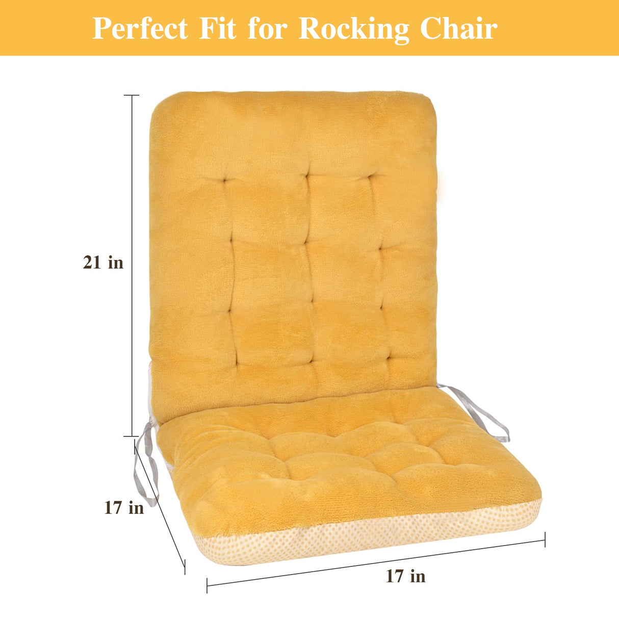 Non-Slip Rocking Chair Cushion, Premium Tufted Rocker Seat Back Pad with Ties, Sturdy &Comfort Thick Padding Pillow Chair Mat Cushions for Outdoor/Indoor Office Car Home Dining Room Kitchen Patio-Pink ChezMax