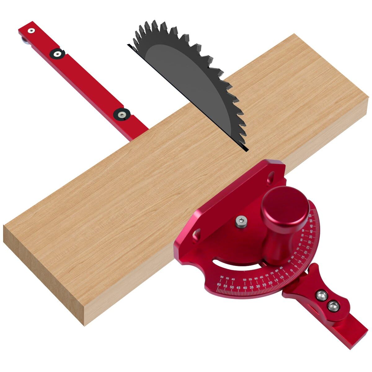 Universal Table Saw Miter Gauge with Fixed Angle Gear Shifting Hole, High Accuracy Miter Saw Protractor Aluminium Push Handle T Track Angle Ruler WoodArtSupply