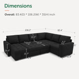 HONBAY Modular Sectional Sleeper Sofa with Pull Out Bed, Velvet Convertible L Shaped Couch with Storage Seat, Sectional Couches for Living Room, Black HONBAY