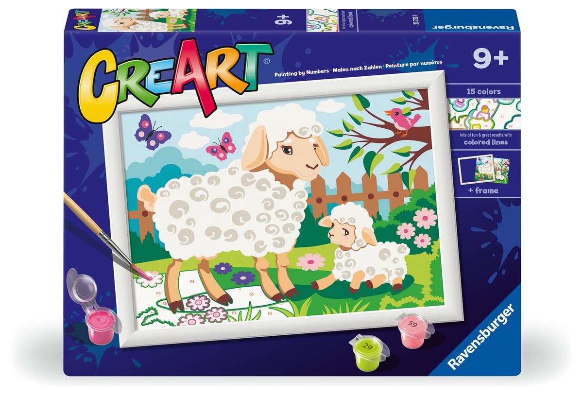 Ravensburger CreArt Sheep and Lamb Paint by Numbers Kit for Kids - 23723 - Painting Arts and Crafts for Ages 9 and Up Ravensburger
