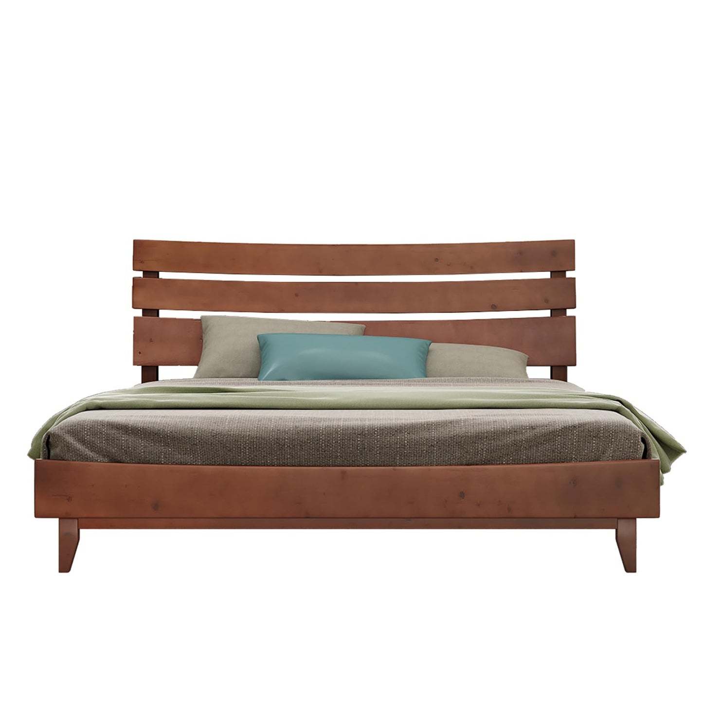 LUXOAK Mid-Century Solid Wood King Bed Frame with Headboard - No Box Spring Required - WoodArtSupply