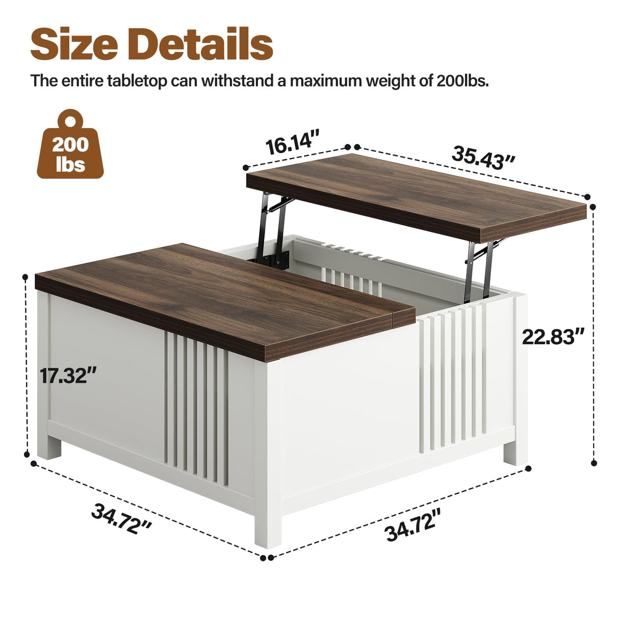 knoworld Farmhouse Lift Top Coffee Table with Storage, 35" Square Large Coffee Table with Hidden Compartment, Rustic Wood Center Table for Living Room, White knoworld